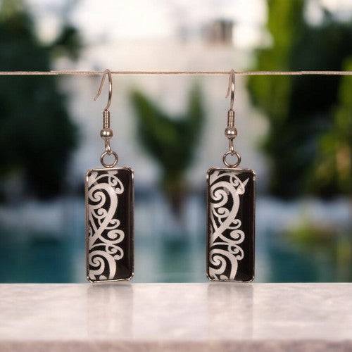 Black Kowhaiwhai Resin Earrings - XMT Creations