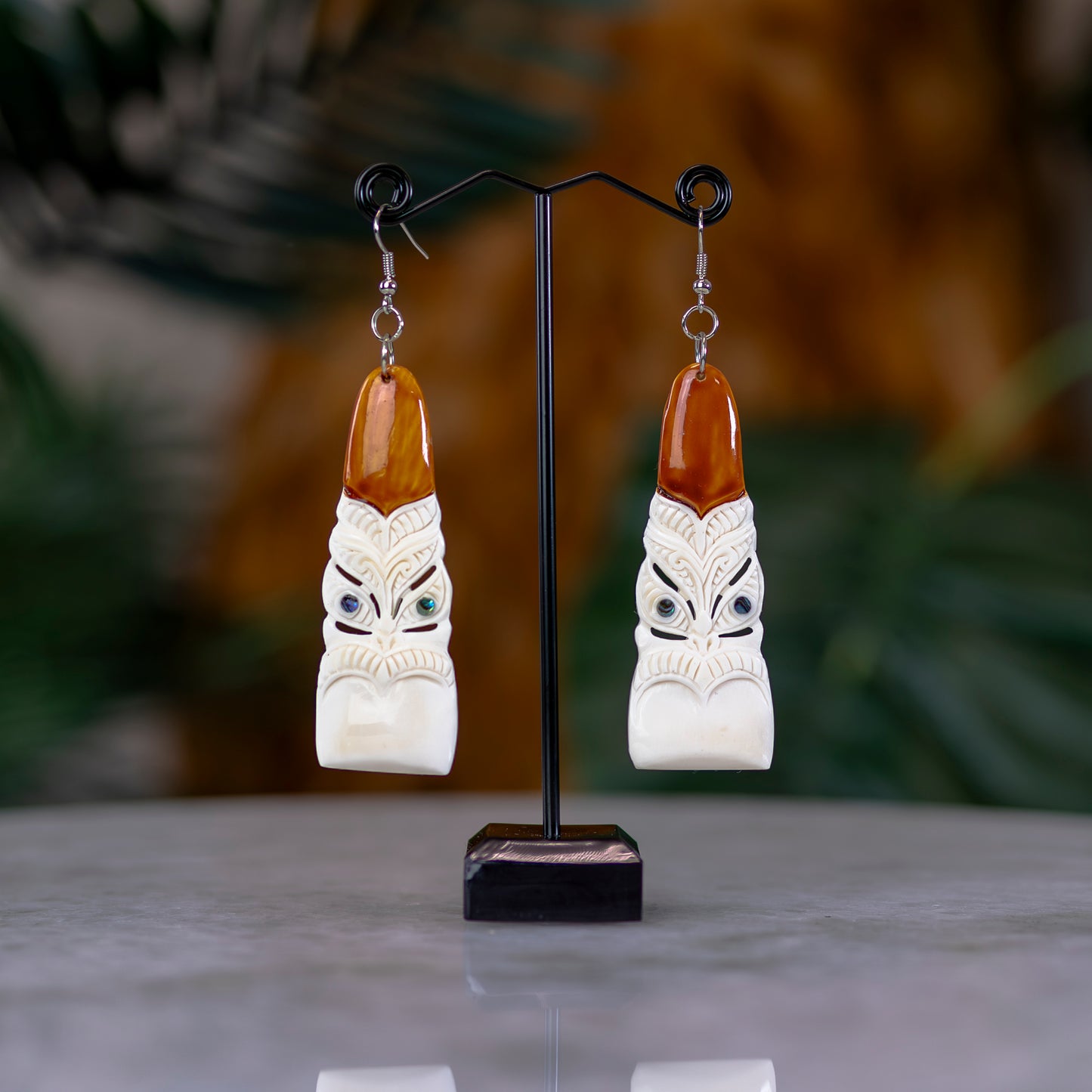 Bone Toki Earrings with Stained Tiki - XMT Creations