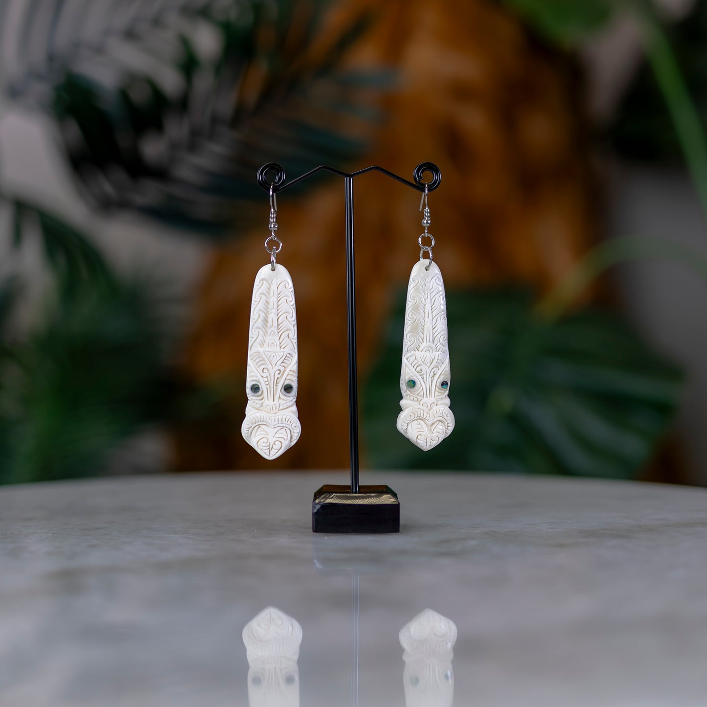 Bone Toki Earrings with Tiki Pattern - XMT Creations