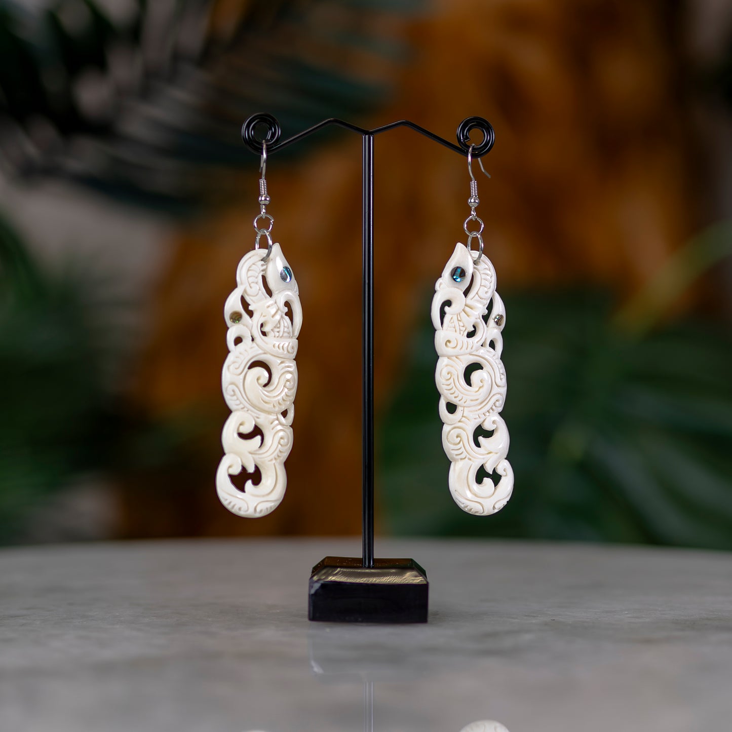 Double Manaia Bone Earrings with Koru - XMT Creations
