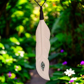 Bone Feather Pendant with Pāua - XMT Creations