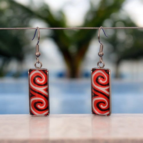 Red Kowhaiwhai Resin Earrings - XMT Creations