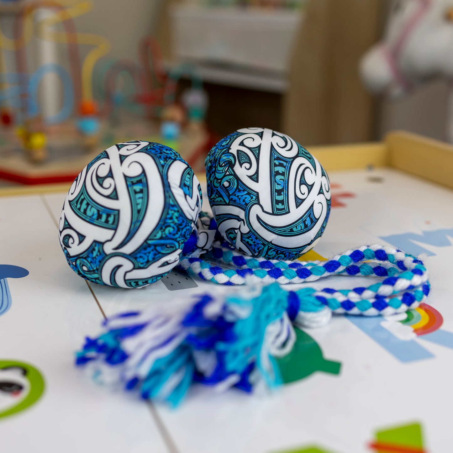 Pāua Blue Koru Poi - Long - XMT Creations