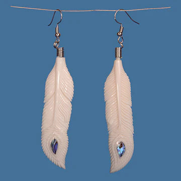 Bone Feather with Paua Earrings