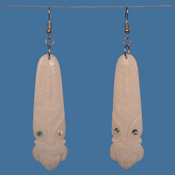 Bone Toki Earrings with Tiki Pattern