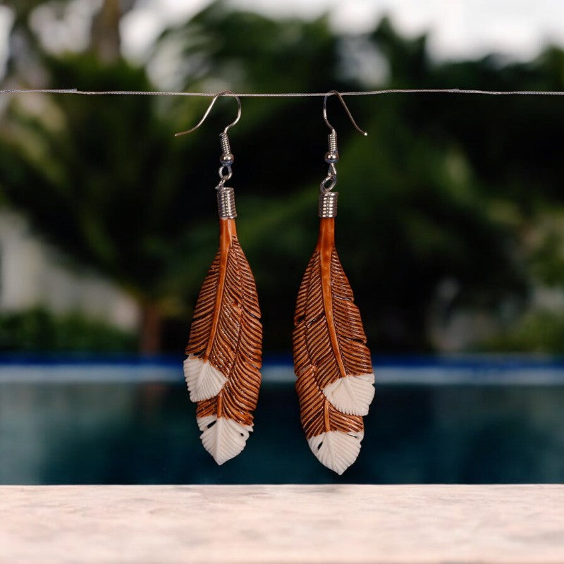 Brown Huia Feather Earrings - XMT Creations