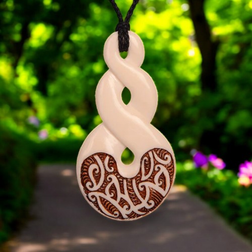 Bone Double Twist Māori Stained Pattern Pendant - XMT Creations