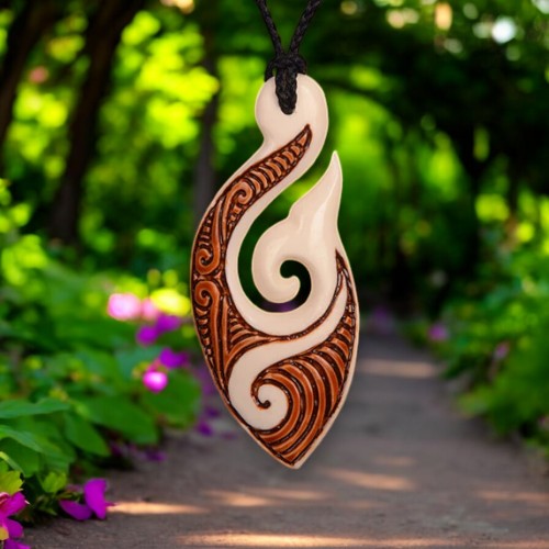 Stained Bone Carved Pendant with Tail - XMT Creations