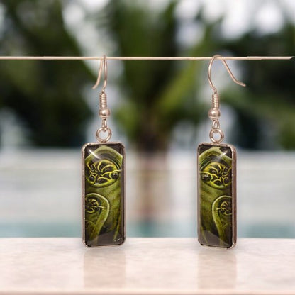 Green Koru Resin Rectangle Drop Earrings - XMT Creations
