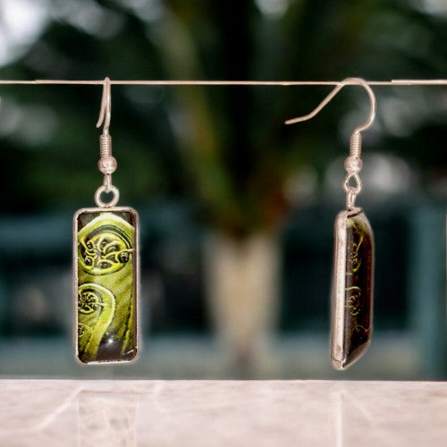 Green Koru Resin Rectangle Drop Earrings - XMT Creations
