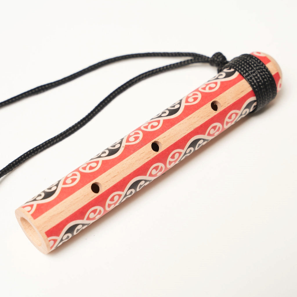 Handmade NZ Koauau Necklace - Māori Flute (Red Design 2)