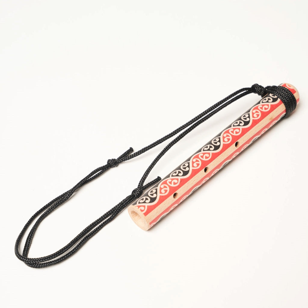 Handmade NZ Koauau Necklace - Māori Flute (Red Design 2)